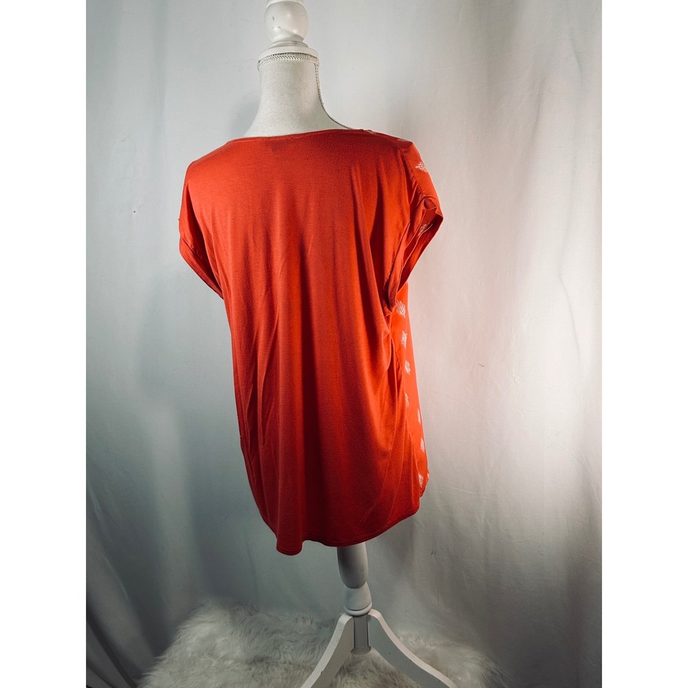 Papermoon Orange Ikat Diamond Print V-Neck Mixed Media Blouse‎ Top Large - Picture 6 of 8